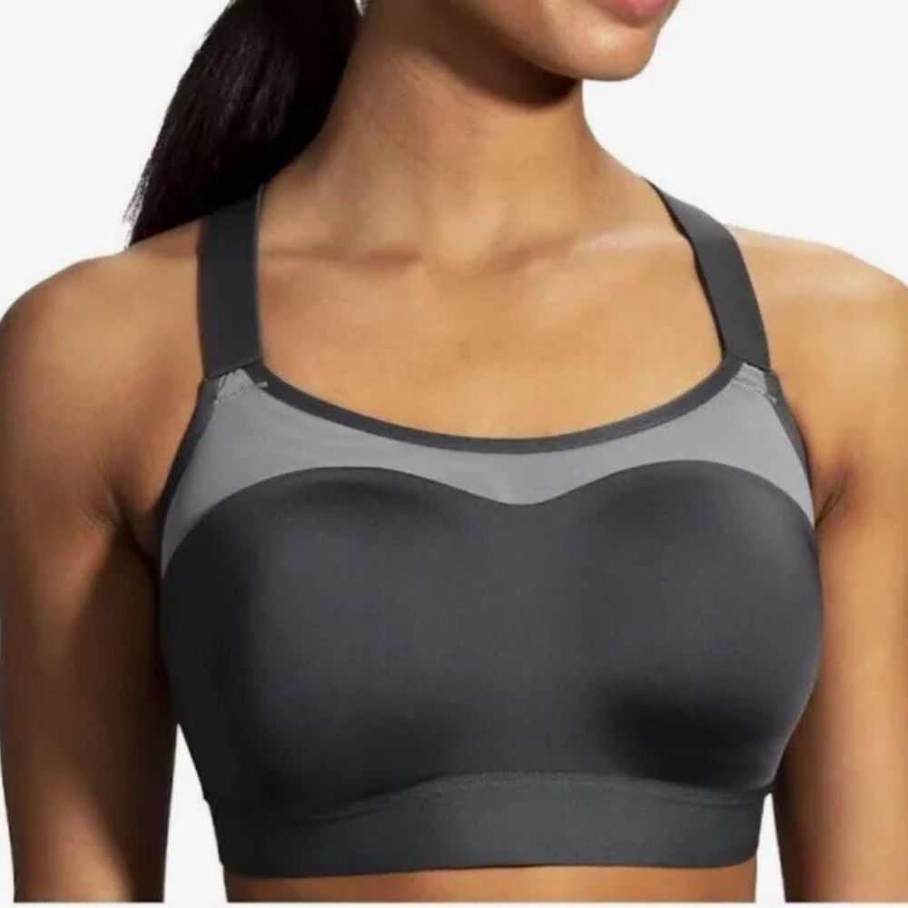 Like New Brooks Dare Racerback Run Sports Bra Womens 38C Asphalt Gray